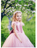 Sequin Tulle Feather Keyhole Back Flower Girl Dress